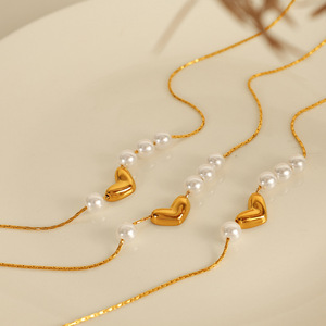 สร้อยคอไข่มุกรูปหัวใจ โซ่ทอง สำหรับผู้หญิง สวมใส่ได้ทุกวัน XL278 - Product Image 3