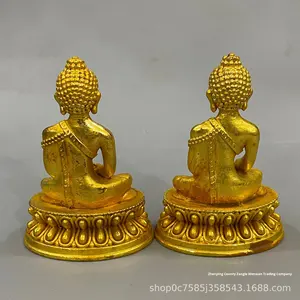 Statua di <span class=keywords><strong>Buddha</strong></span> Dorata - Figurina Buddista Dorata per Meditazione con Base a Loto, Decorazione Religiosa per la Casa e Ornamento da Collezione Spirituale - Product Image 2