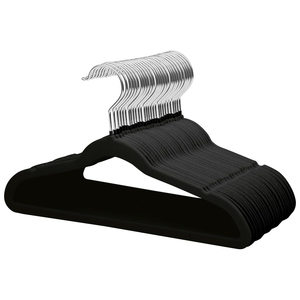Wholesale Premium 50 Pack <b>Black</b> Nonslip Velvet Flexible ABS Metal Clothes Hangers Single Colorful Customizable Modern Wardrobe - Product Image 1