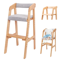 Chaise haute en bois réglable pour les tout-petits Coussin amovible de couleur naturelle pour manger Étudier la chaise de salle à manger pour enfants les cultiver