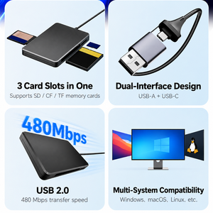 Lector de Tarjetas USB 2.0 CF SD TF MicroSD 3 en 1 para Cámaras Canon, Nikon, GoPro, DJI, Dash <span class=keywords><strong>Cam</strong></span>, Action <span class=keywords><strong>Cam</strong></span>, Adaptador de Tarjeta de Memoria de Alta Velocidad - Product Image 3