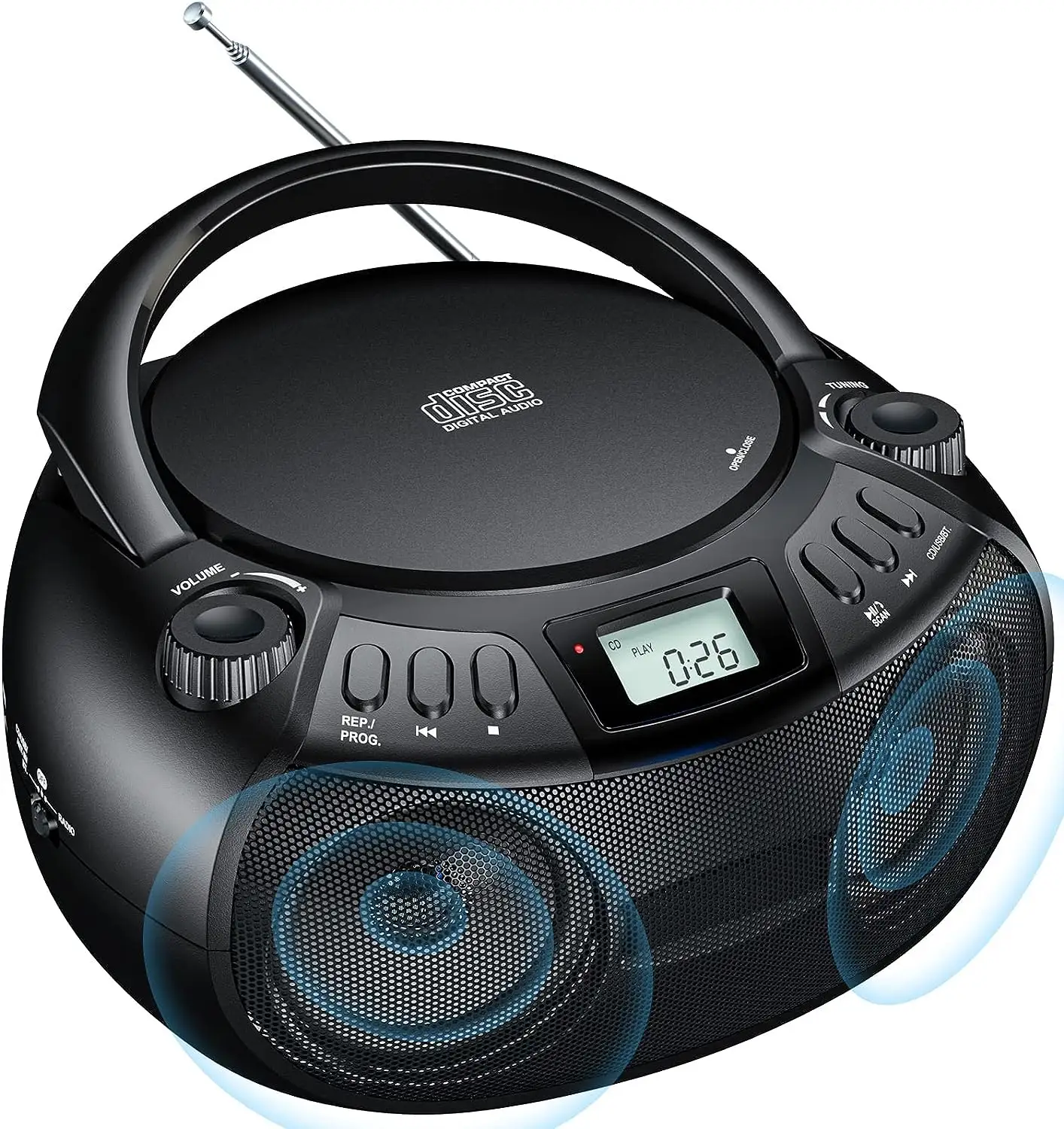 Cd Speler Boombox Met Bluetooth Amfm Radio Draagbare Cd Speler Stereo Geluid Luidspreker Mp3 Afspelen 3.5Mm Aux Ingang Hoofdtelefoon Jack