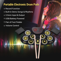 Haut-parleur enroulable Ensemble de batterie électronique Tambour en silicone souple avec pédales Baguettes de batterie