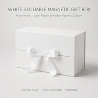 Boîte cadeau magnétique blanche en kit, emballage cosmétique pliable avec aimant dissimulé, ruban satiné et nœud, taille et couleur personnalisables, vente en gros