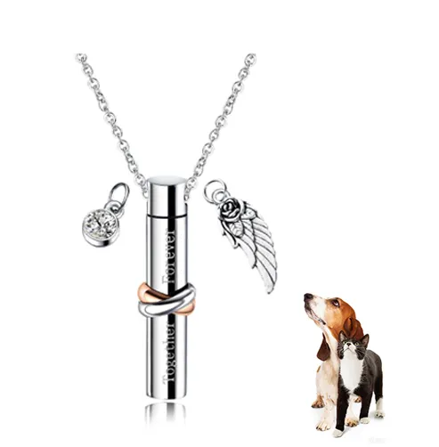 TTT Vente en gros de produit en acier inoxydable pour animaux de compagnie Pendentif de crémation Cendres d'animal de compagnie Collier d'urne pour chien et chat