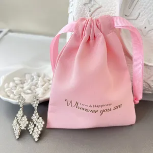 Custom Logo Roze Tasje, Katoen Sieraden Verpakking Pouch Zak Voor Oorbellen, Ketting, Armband, Ringen, sieraden