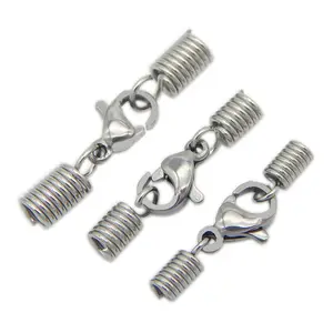 50pcs 316L Stainless Steel Tube Coil Cord End Cord Cap Tip Leather Necklace Spring Fastener Crimp Clasp Jewelry Making