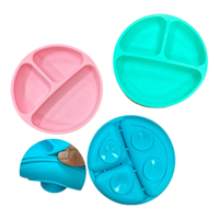 Assiette ovale en silicone de qualité alimentaire pour bébé, avec compartiments, ventouse, motif de dessin animé, lavable au lave-vaisselle, non toxique