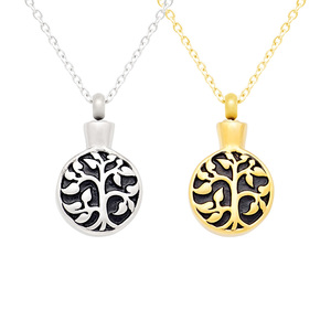 Gioielli commemorativi personalizzati di alta qualità per ceneri collana con urna albero della vita in acciaio inossidabile placcato oro Non appannato - Product Image 1
