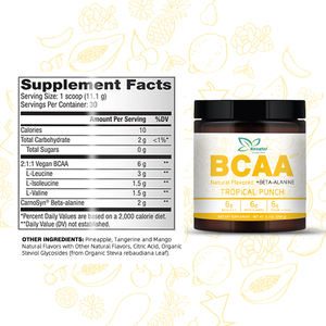 Fabricant de suppléments Poudre de <span class=keywords><strong>BCAA</strong></span> Saveur de punch tropical Supplément naturel avec <span class=keywords><strong>BCAA</strong></span> végétalien stimule la récupération musculaire - Product Image 2
