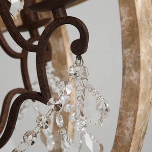 Lampadario a Sospensione in Ferro e Cristallo di Design Mid-Century, Lampadario Moderno in Legno con LED Artigianale - Product Image 4