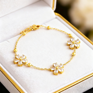 Ensemble de <span class=keywords><strong>bijoux</strong></span> ajustable en or pour femmes Fatingna, en acier inoxydable, fleur avec pierre en zircon, comprenant collier, boucles d'oreilles, bracelet - Product Image 4