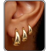 Juego de Aros Huggie en Forma de Lágrima de 3 Tamaños, Chapados en Oro, para Perforaciones Múltiples, Joyería Minimalista, Aretes de Acero Inoxidable