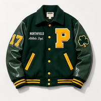 Blouson universitaire personnalisé pour homme avec patchwork en chenille, mélange de laine et manches en cuir, coupe-vent, écoresponsable, style streetwear, motif lettres