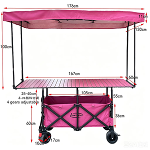 Carrito de Compras Plegable con Mesa, Ruedas Todoterreno de Metal, Diseño de Elevación Alta para Mercado Nocturno y Barbacoa - Product Image 4