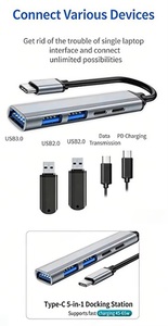 Suitable for Laptop 5-Port USB-<b>C</b> <b>Hub</b> Docking Station USB <b>Hub</b> with USB 3.0+2.0 Type, Supports up to 65W PD Charging - Product Image 4