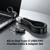 Câble plat flexible USB4 80 Gbps USB-C vers USB-C, kit de charge rapide 240 W, sortie vidéo avec adaptateur en alliage d'aluminium et porte-clés