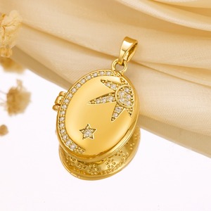 Colgante de medallón de aleación de cobre con forma de corazón ovalado dorado de moda, con cristal, para accesorios de joyería DIY - Product Image 6