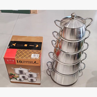 Ensemble de 10 casseroles en aluminium de différentes tailles avec couvercle et double poignée, kit d'ustensiles de cuisine pour la maison