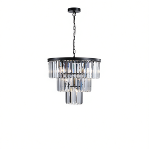 Modern 20 Inch Crystal Chandelier <b>3</b> Tier Black Iron <b>Pendant</b> <b>Light</b> For Living Room Dining Room - Product Image 1