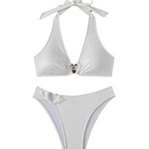 Conjunto de Bikini Sexy con Cuello Halter para Mujer, con Recorte en Forma de Corazón, Espalda Descubierta, Traje de Baño de 2 Piezas, Blanco y Negro, Ropa de Playa de Secado Rápido, Spandex/Poliéster - Product Image 1