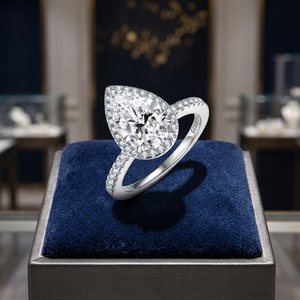 Anillo de Compromiso Cristiano Clásico REYES con Nuevo Diseño de Corte Pera, Moissanita de 2.29Ct, Certificado GRA, Plata de Ley 925 con Baño de Rodio - Product Image 1