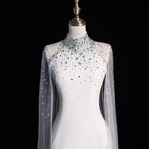 Nuovi Abiti da Sera Bianchi in Raso Stile Sirena con Maniche a Mantella, Eleganti Vestiti da Teatro e <span class=keywords><strong>Opera</strong></span> per Donne - Product Image 2