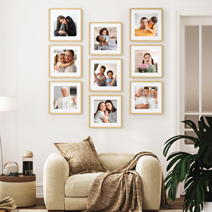 Premium Natural Oak <b>Square</b> Lightweight Picture <b>Frame</b> with Mat Shatterproof Tempered Glass Wall Mount Kit Poster <b>Frame</b> Home Decor - Product Image 6