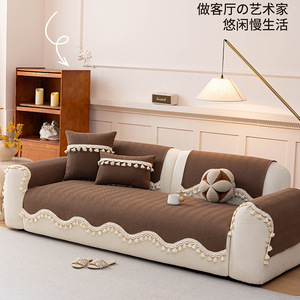 Chenille <b>Sofa</b> Cushion Autumn Tassels Solid Color Non Slip Seat <b>Cover</b> <b>For</b> Modular <b>Sofa</b> Living Room Modern Light Luxury Style - Product Image 4
