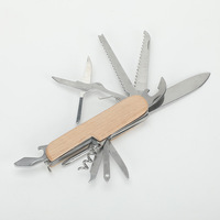 Couteau pliant multifonction 9 ouvertures 11 fonctions avec lame en acier inoxydable et manche en bois, outils de camping en plein air
