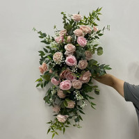 Rangkaian Bunga Gantung Sutra Hijau Pink Romantis Buatan PPS Wholesale 65cm untuk Dekorasi Pernikahan