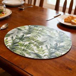 Manteles Individuales Redondos Verdes de PVC, Manteles Individuales Redondos de Lujo para Mesa de Comedor - Product Image 1