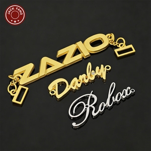 JACK FANG Custom Letter Metal 3D Embossed Logo Label For Garment Laser Cut Plated <b>Name</b> <b>Tag</b> With Chain - Product Image 6