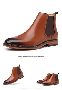 Men's Genuine Leather Chelsea <b>Boots</b> Ankle Pointed Toe Elastic Band Solid Color Autumn Dress Shoes - Product Image 5
