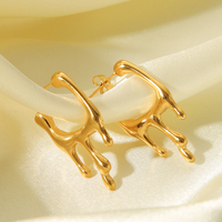 Boucles d'oreilles créoles hypoallergéniques H&C Jewelry, plaquées or 18 carats, en acier inoxydable, anti-ternissement, design or liquide, pour femmes