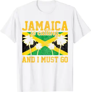 Print On Demand Cotton T Shirt Jamaica Is Calling And I Must Go Jamaican Flag Vacation T-Shirt Teen Men Adults Casual Tee Tops