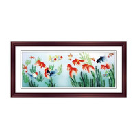 Cuadro decorativo de pez dorado bordado para pared, pintura artística completa de jade