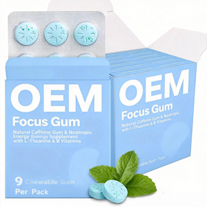 Goma de Mascar Nootrópica para la Energía Cerebral con Cafeína Natural y L-Teanina para la Concentración, Alerta y Rendimiento Mental, Fórmula Masticable de Apoyo - Product Image 1