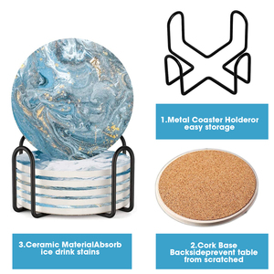 Decoración de mesa 6 uds bebidas absorbentes tazas sublimación cerámica mármol piedra estilo coche posavasos con soporte - Product Image 5