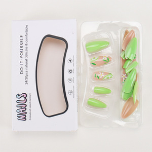 Faux ongles press-on vert citron rafraîchissant, faux ongles stiletto à motif fruité, nail art brillant réutilisable pour les vacances, <span class=keywords><strong>24</strong></span> pièces - Product Image 5
