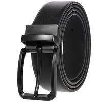 Ceinture en cuir de vachette noire avec boucle à ardillon en alliage LY35-ZZ4018-4, personnalisable avec logo OEM, boucle réversible