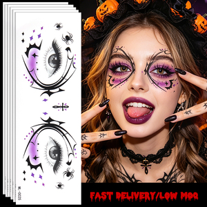 Autocollants de tatouage temporaire effet yeux d'araignée et chauve-souris, esthétique sombre, imperméables, pour le visage, idéaux pour les festivals de musique et les fêtes d'Halloween - Product Image 6