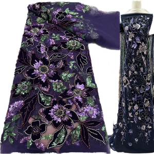 Tela de Encaje Africana de Lujo 2025, Alta Calidad, Bordado 3D con Cuentas y Lentejuelas Hechas a Mano, Peso Medio, para Vestidos de Novia y Fiesta - Product Image 2