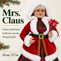 Poupées de Noël debout en plaid de 45 cm (17,7 pouces) du couple Monsieur et Madame Père Noël avec plateau cadeau – Décoration en gros