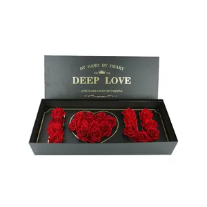 Customized Rectangle Valentine's Mother's Day Flower Gift Packaging Box Exquisite Black Cardboard I Love You Rose Flower Box