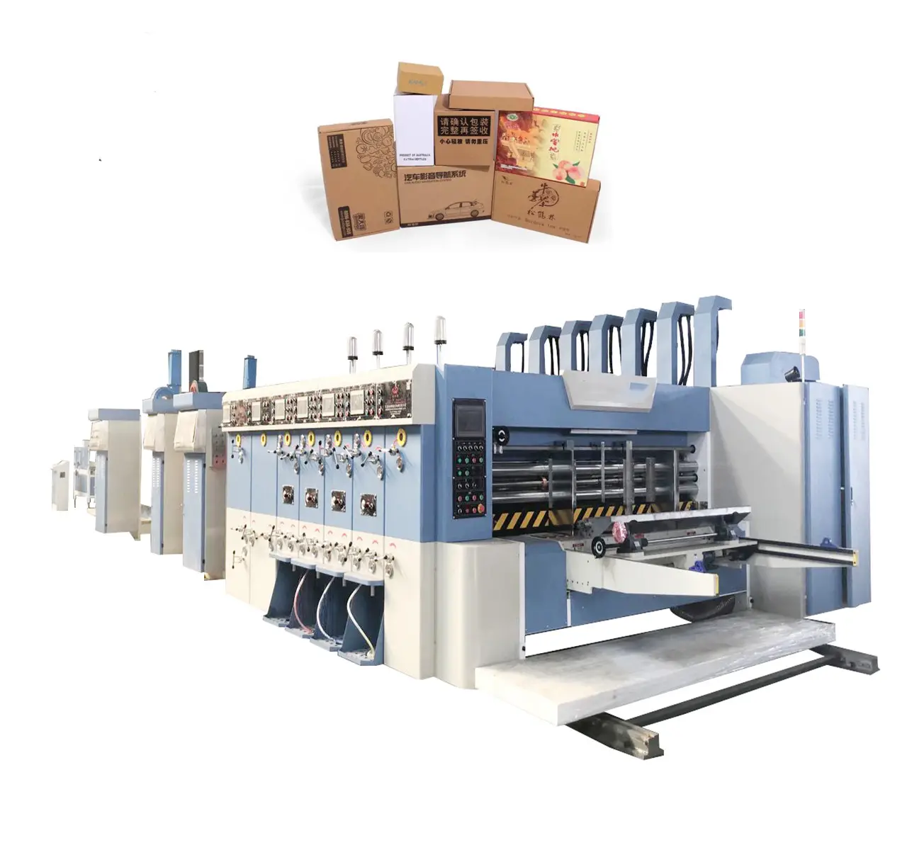 Carton box making fully automatic flexo folder gluer corrugated cardboard printing die cutting slotting machine