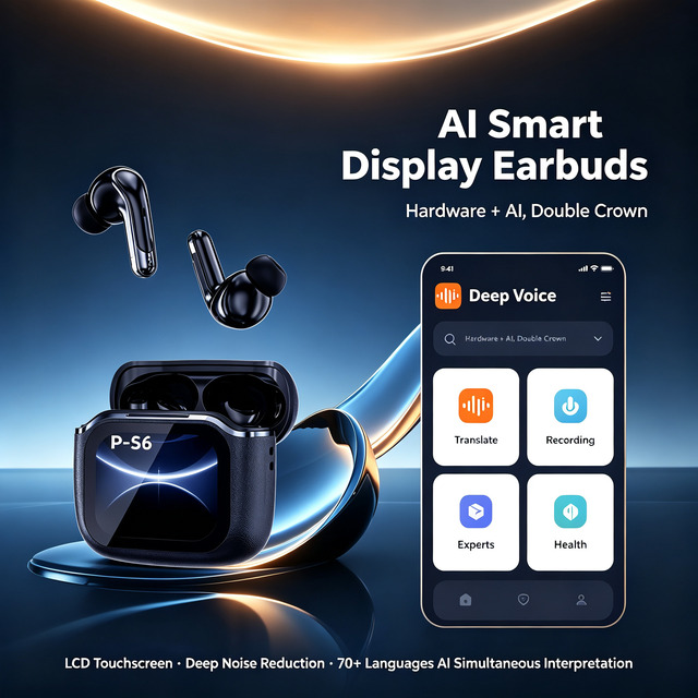 Smart LED Digital Display and Noise Canceling Mic Wireless Gaming Headset Earbuds with AI Translation Meeting Recording App