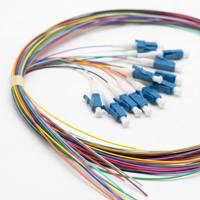 1m (3ft) Fiber Pigtail LC UPC to Unterminated 12 Fibers Unjacketed Color-Coded OS2 Single Mode PVC (Unrated) 0.9mm 12-Color