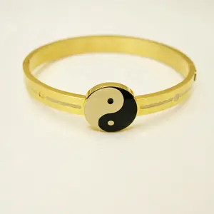 Hot selling Chinese bagua jewelry stainless steel women enamels gold bangle support custom pattern bracelet bangles