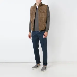 Thiết Kế Mới Mens Brown Suede Patch Pocket Gilet Bất Thường Cowboy Áo Ghi Lê